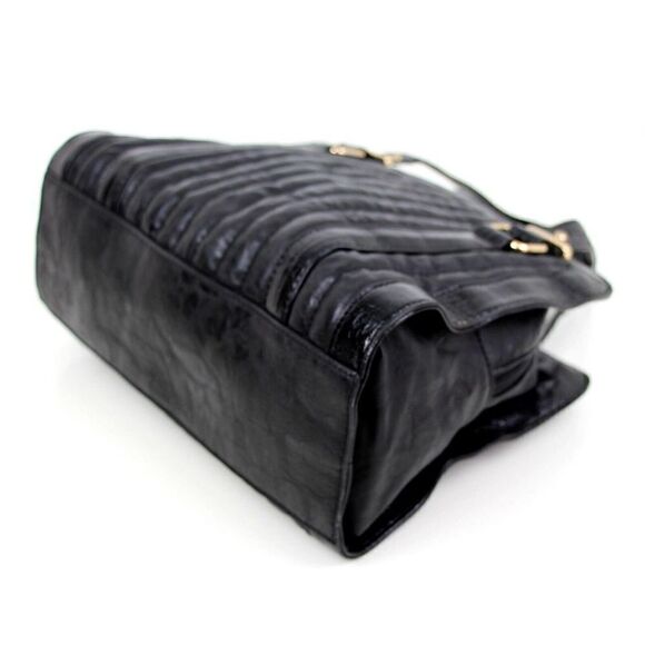 CHARMING CHARLIE STITCHED BLACK POLYURETANE SHOULDER BAG HANDBAG TOTE HOBO PURSE - Picture 6 of 13